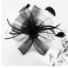 Load image into Gallery viewer, SK Black Floral Feather Mesh Fascinator
