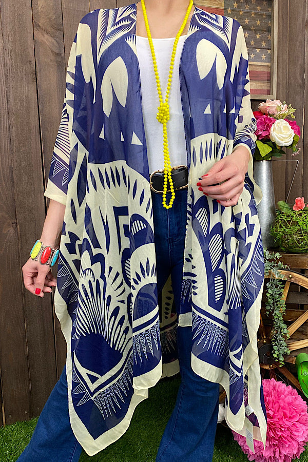 SK Navy Blue Multi Printed Kimono