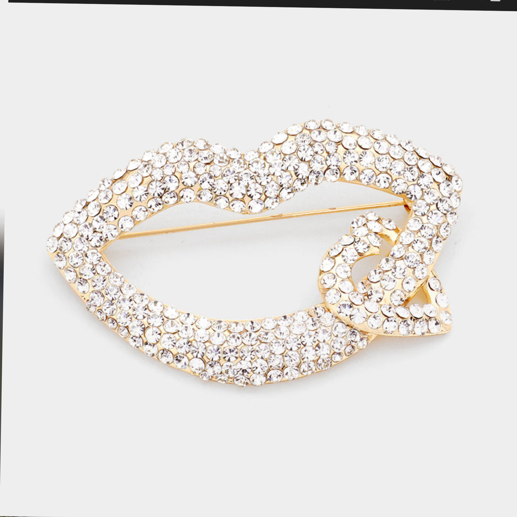 Rhinestone Lip Heart Brooch