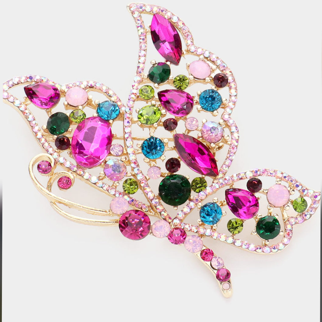 Multi Color Stone Butterfly Brooch